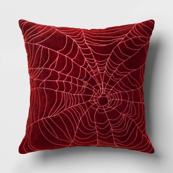 Square Embroidered Spider Web Velvet Throw Pillow Cover Garnet Red/Metallic Gold - Threshold™: Luxury Modern Decor
