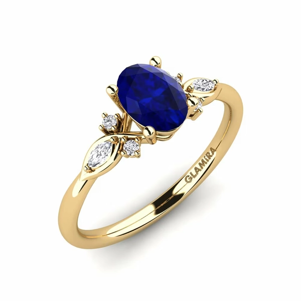 14k Oro Amarillo Ovalado Zafiro Anillo de compromiso Gisu - Oval