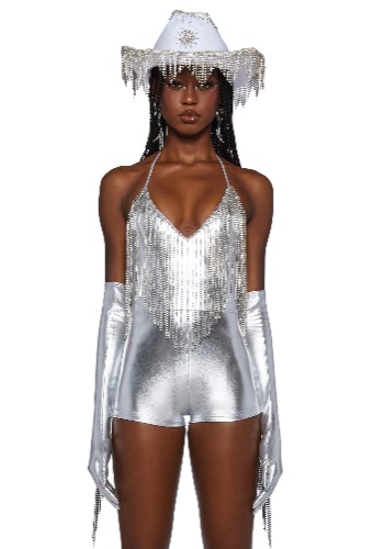 Shining Attitude Fringe Romper | SILVER / Small