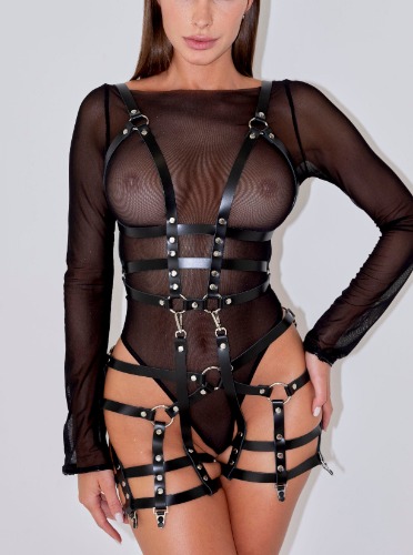 Full body leather harness "Valkyrie Red" - s / black