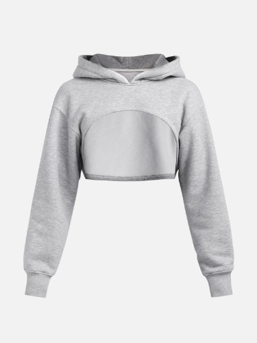Polar Fleece Cropped Shrug Hoodie - Grey / L