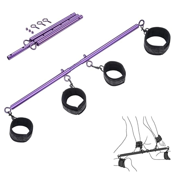 Spreader Bar BDSM Bondage Restraints Kit Sex Toys with Handcuffs Ankle Cuffs Adjustable SM Games Adult Couple Toys for Men Women (Purple)