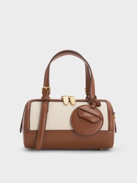 Chocolate Enola Canvas Two-Tone Bowling Bag | CHARLES & KEITH UK
