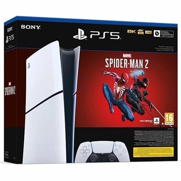 Sony, Pack PlayStation 5 Édition Numérique + Jeu Marvel's Spiderman 2 (Code de Téléchargement), Fourni avec 1 Manette Sans Fil DualSense, Couleur : Blanche