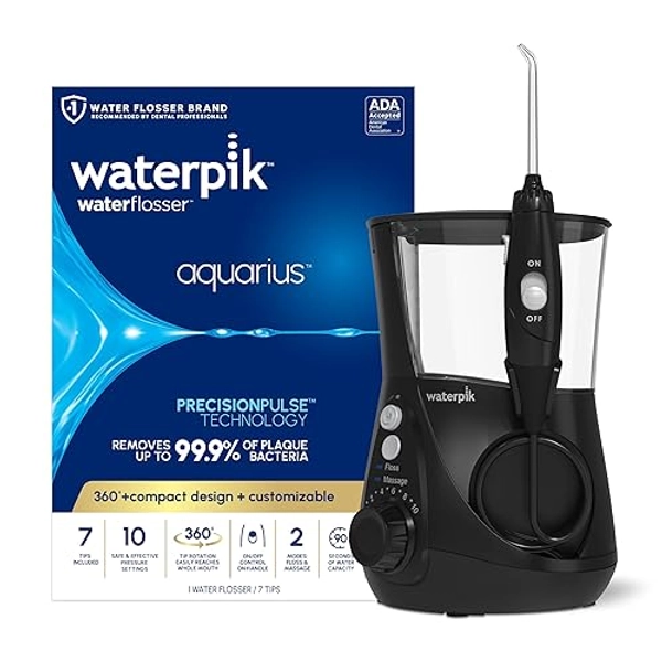 Waterpik Aquarius Water Flosser Professional For Teeth, Gums, Braces, Dental Care, Electric Power With 10 Settings, 7 Tips For Multiple Users And Needs, ADA Accepted, Black WP-662, Packaging May Vary
