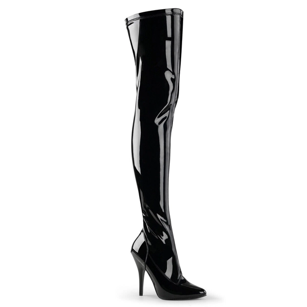 Pleaser SEDUCE-3000 Women's  5" Heel Single Soles.  Thigh High Boots. Blk/Pat