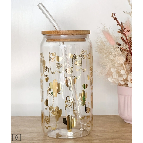 Llama Glass Cup with Straw