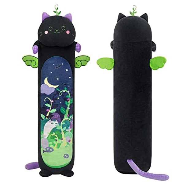 Mewaii Long Cat Plush Kawaii Body Pillow, 53” Cute Black Cat Stuffed Animals Soft Plushies, Kitten Plush Throw Pillow Doll Big Plush Toys Gift for Girlfriend
