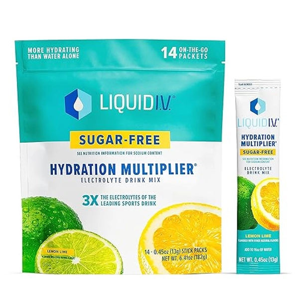 Liquid I.V.® Sugar-Free Hydration Multiplier® - Lemon Lime – Sugar-Free Hydration Powder Packets | Electrolyte Powder Drink Mix | Easy Open Single-Serving Stick | Non-GMO | 14 Servings (Pack of 12)