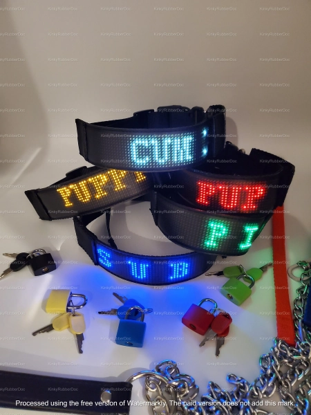 LED Collars Text. Kinky Fetish Gear Gimp Suit Sub BDSM Bondage Sex Role Play Gay Leather Slave Punishment Erotic Pride Nylon Uniform Choker