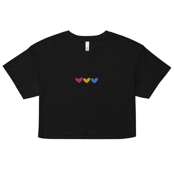 Pansexual Pride Hearts Embroidered Crop Top Pan Flag | LGBT T-Shirt | Queer Shirt | Pride Outfit | Girlfriend Gift |
