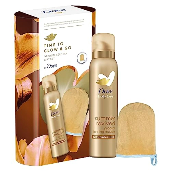 Dove Time to Glow and Go Gradual Self-Tan Gift Set with a tan applicator mitt perfect gifts for her 1 piece