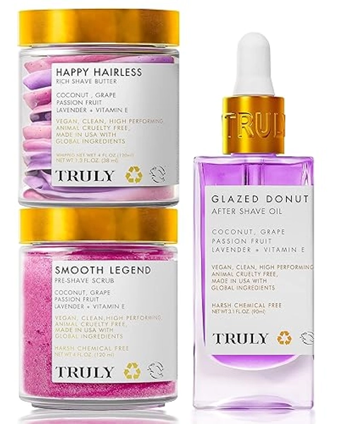 Truly Beauty Shaving set - shaving cream for women, shave scrub for women, body butter for women, shaving kit for women