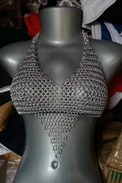 Women clothing chainmail halter top metal aluminum chainmail jump rings body piece cosplay costume festival renaissance faire gothic costume