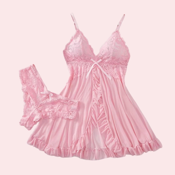 Sissy Transparent Lace Nightdress & Panty
