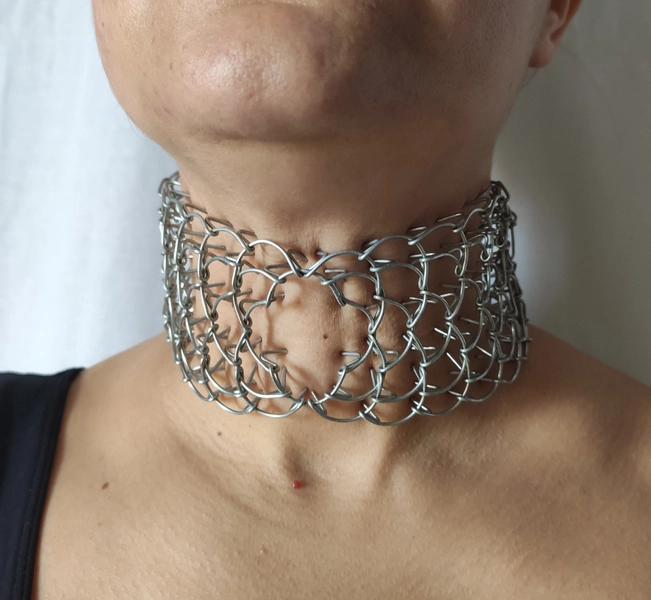 NECK CILICE - 5 row - metal and leather