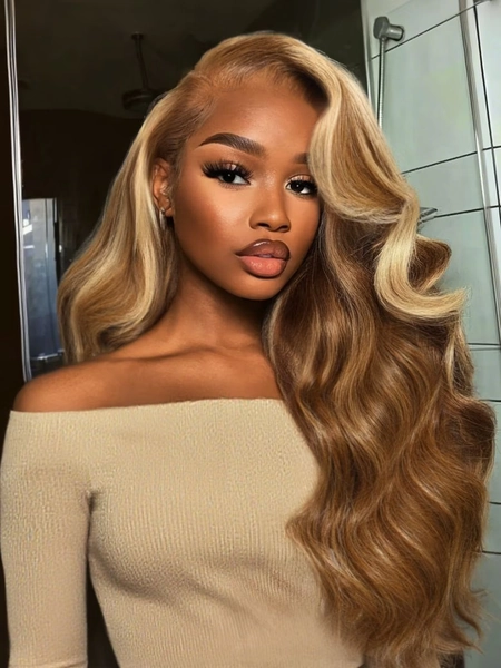 UNice 13x4 Pre-Everything™ Lace Frontal Honey Blonde Highlights Fluffy Loose Wave Curtain Bangs Wig