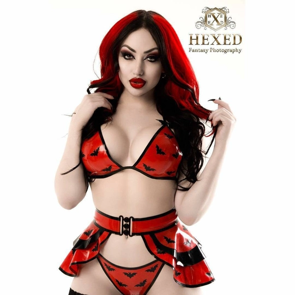 Latex Halloween Bats 3 Layer Peplum Skirt Belt