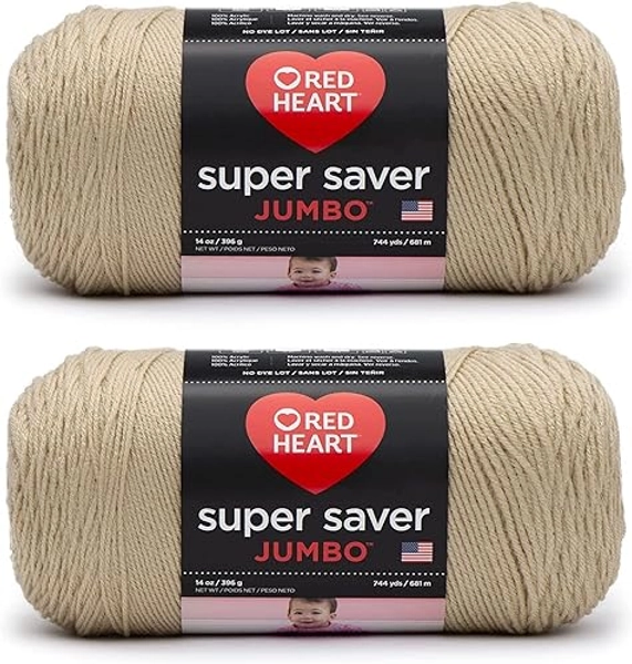 Red Heart Super Saver Jumbo Buff Yarn - 2 Pack of 396g/14oz - Acrylic - 4 Medium (Worsted) - 744 Yards - Knitting/Crochet