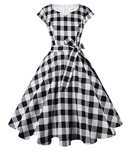 Kingfancy Women Vintage 1950s Dress Retro Cocktail Party Swing Dresses with Cap Sleeves