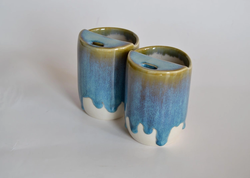 Ceramic Travel Mug with Half Lid, Handmade Stoneware to go Mug, Blue Travel Tumbler, Gift for her/him