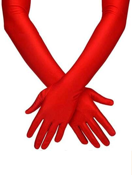 Spandex Elastic Sunscreen Party Gloves, New Style Long Full- Solid-Color Satin Arm Sleeves For Summer Weddings,Women's Halloween Witch Hand Decorations