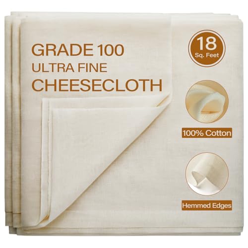 eFond Cheesecloth, 18 Square Feet Grade 100 Cheese Cloths for Straining Reusable, Washable, Lint Free and Ultra Fine Mesh Unbleached Pure Cotton Muslin Cloths for Cooking with Hemmed 2 Edges (2 Yards) - 2 Yards
