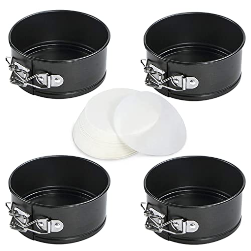 4-Inch Springform Pans Set, 4 Pack Non-Stick Cheesecake Pan, Leakproof Round Cake Pan, Removable Bottom Baking Pans, for Mini Cake, Pizzas and Quiches, Cheesecakes, Include 50 Pcs Cake Paper - 4 Pcs 4"