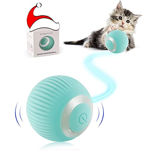 Havenfly Interactive Cat Ball Toy, Intelligent Indoor Automatic Moving Ball Puzzle Dispel Boredom USB Charging Pet Toy with Light, Fun Present for Kitten (Blue) - Blue+roll