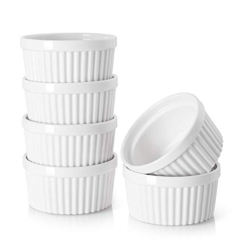 DOWAN 4 Oz Ramekins - Ramekins for Creme Brulee Porcelain Ramekins Oven Safe, Classic Style Ramekins for Baking Souffle Ramekins Ramekins Bowls, Set of 6, White - White - 4 OZ