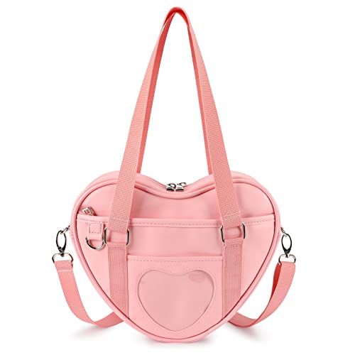STEAMEDBUN Ita Bag Crossbody Heart Shaped Purse for Anime Pins Display - Dark Pink