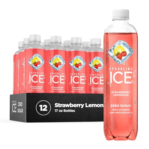 Sparkling Ice, Strawberry Lemonade Sparkling Water, Zero Sugar Flavored Water, with Vitamins and Antioxidants, Low Calorie Beverage, 17 fl oz Bottles (Pack of 12) - Strawberry Lemonade