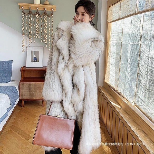 Winter Fur Coat Long Warm Woven Fox Fur Light Luxury Fur Coat for Women Jacket
