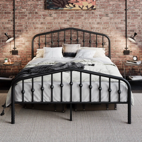 Metal Bed Frame With Victorian Style Headboard
