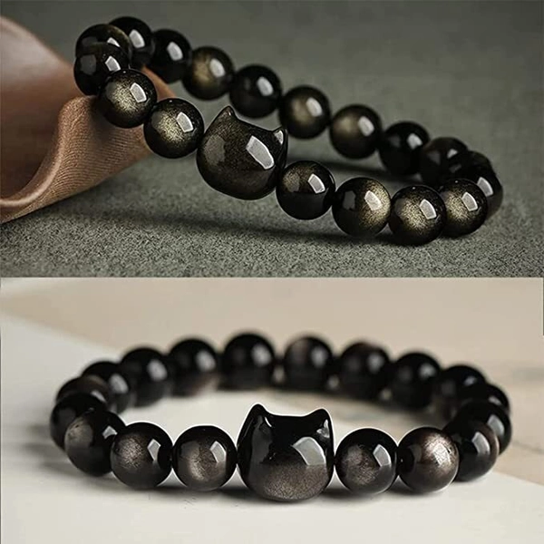 Cat Chakra "Power of 23" Positive Energy Golden Obsidian Bracelet