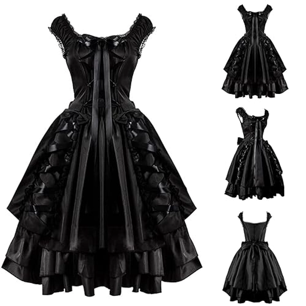Robe Gothique Femme Retro Robe Bretelles Femme Longue Lolita JupesHalloween vêtements Femme sans Manches en Dentelle Gothique Années 80 A-Line Victorienne Medieval Deguisement Robe Plus Taille Size