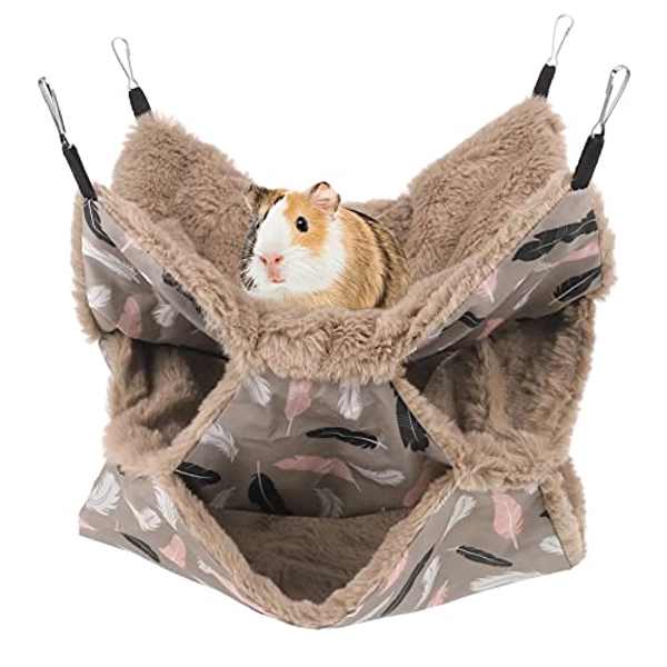AUXSOUL Rat Hammocks for Cage, 3 Layer Pet Hammock, Soft Hamster Bed, Warm Chinchilla Hanging House, Plush Sugar Glider Cage, Small Animal Beds for Playing Sleeping (Brown)