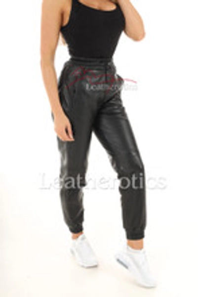 Ladies Real Leather Jogging Bottom Trousers