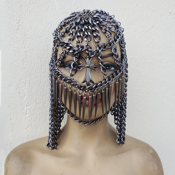 Black Chain Head Dress, Chain Headpiece,Metal Head Chain, Silver Hair Chain Jewelry, Unique Fashion Wigs, Festival Head Piece