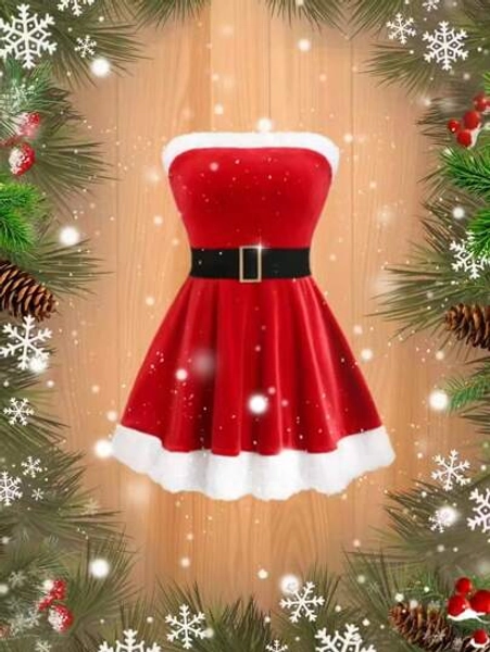 SHEIN MOOSTA Christmas Themed Velvet Bust Fit And Flare Ladies Dress, For Party