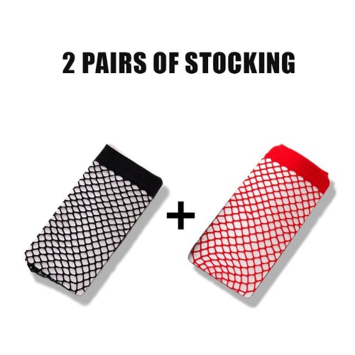 Fishnet Transparent Stockings - 2 pairs Black Red / One Size