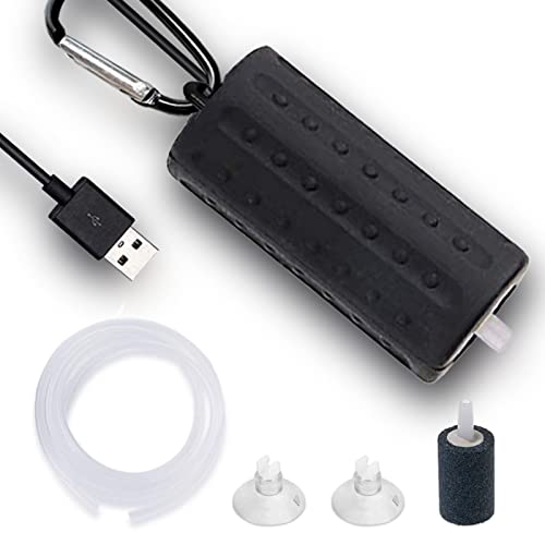 USB Fish Oxygen Air Pump Aquarium Ultra Quiet Oxygen Pump for Fish Tank with Hanging Buckle - Black - BLACK