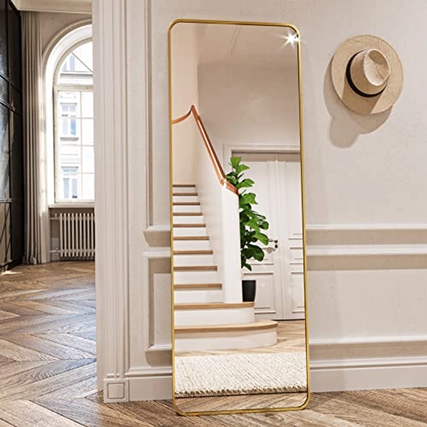 HARRITPURE Full Length Mirror 64"x21" Rounded Corner Aluminum Frame Gold Full Body Floor Mirror Rectangle Standing Mirrors for Living Room Bedroom Cloakroom