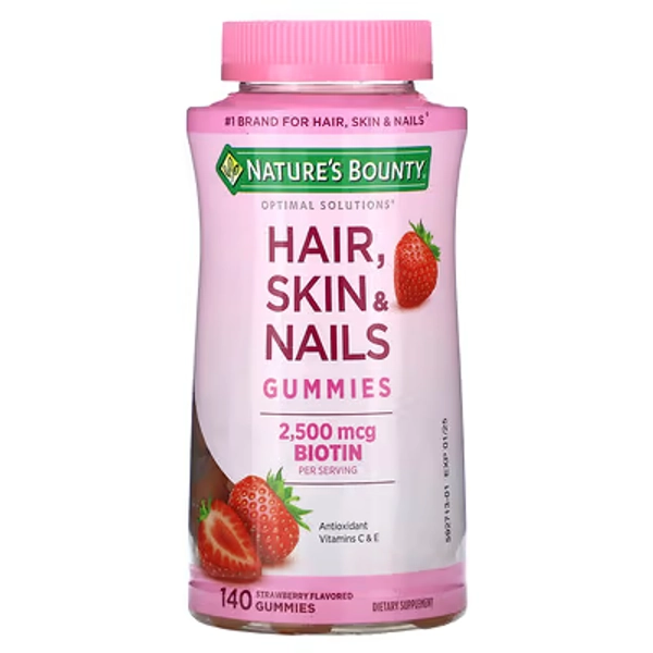 Nature's Bounty, Optimal Solutions®, Hair, Skin & Nails Gummies, Strawberry, 140 Gummies