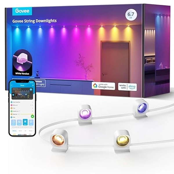 Govee RGBIC String Downlights, Smart LED String Lights Works with Alexa, Color Changing Indoor Wall Light Fixture for Party, Music Sync, 6.7ft with 10 LEDs, White