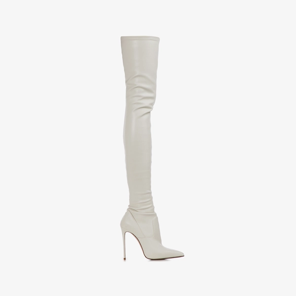Milk white stretch vegan leather over-the-knee boot - Le Silla