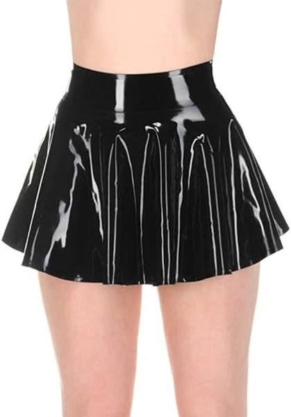 Latex Gummi Rubber Black Lambada Pleated Short Skirts 0.4mm
