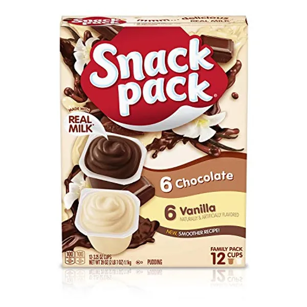 Snack Pack Chocolate and Vanilla Flavored Pudding Cups Family Pack, 12 Count Pudding Cups (Pack of 1)