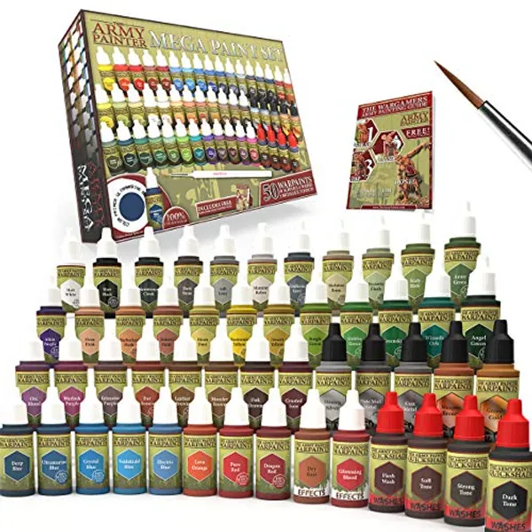 The Army Painter Miniature Painting Kit with Wargamer Regiment Miniatures Paint Brush Set for Figures, 50 Nontoxic Model Paints - Mega Paint Set of 3