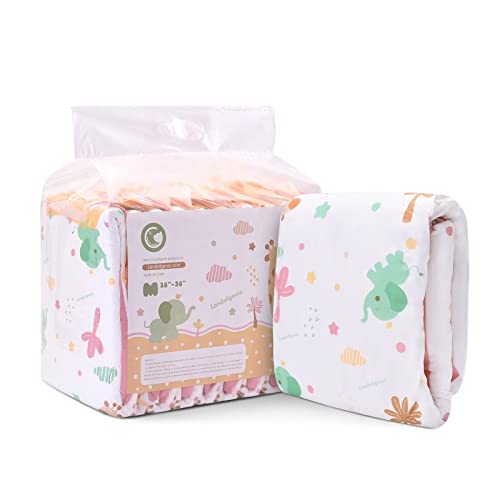 Landofgenie Adult Printed Diaper 10 Pieces Overnight Brief Diapers With Tabs - Elephant and Giraffe (Large 36"- 46") - Yellow - Large